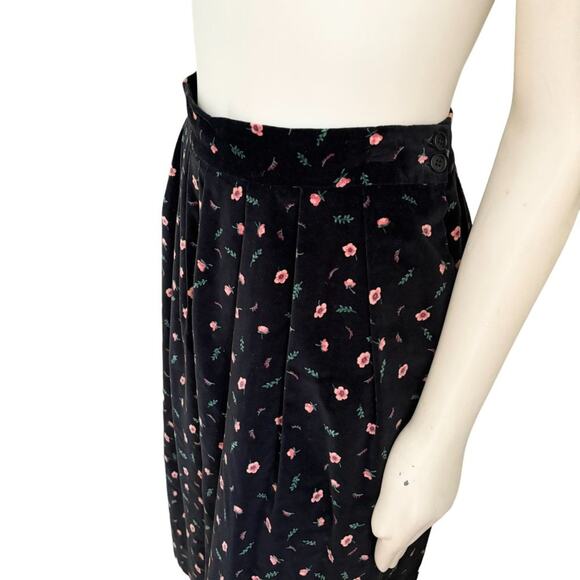 VTG CARROLL REED Black Floral Velvet A-line Midi Skirt SZ 10 - Picture 4 of 10